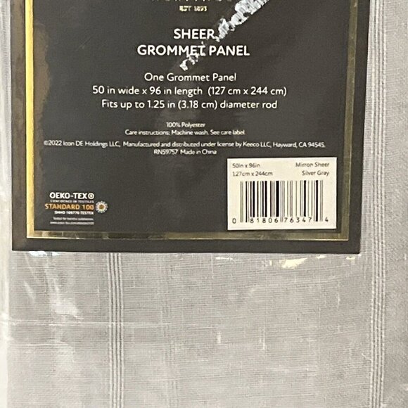 Fieldcrest Mirron Solid Sheer Grommet Top Single Panel Silver‎ Gray 50 x 84 - Picture 7 of 12